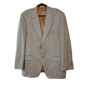 Canali Tan Houndstooth Silk Wool Two Button Ventless Blazer Size EU 58R